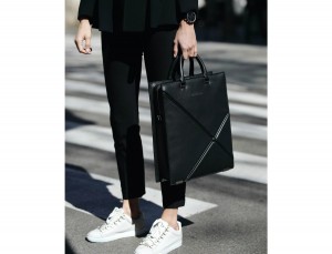 leather business bag woman black lifestyle