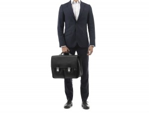 leather flap large briefbag for men in black  model