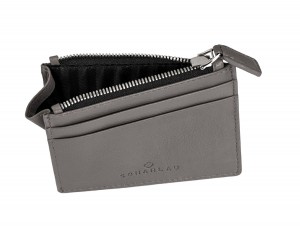 leather card holder gray inside