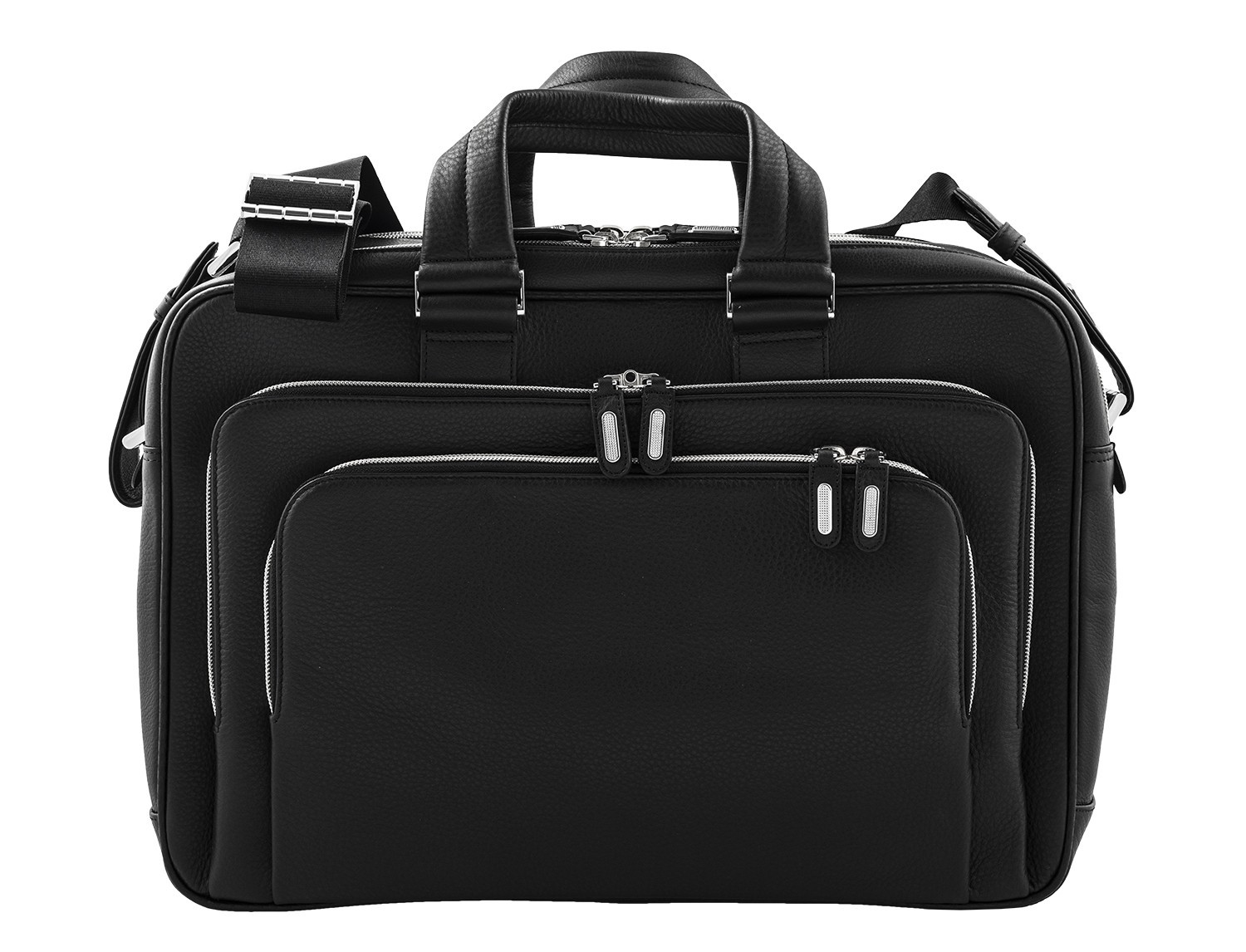 leather black briefcase for men in black front