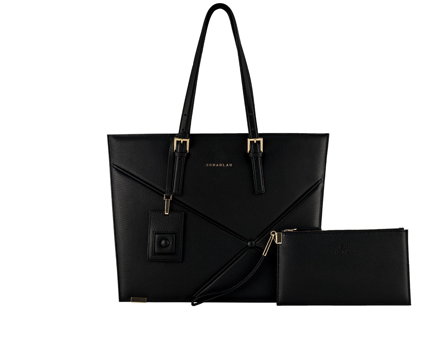 leather women laptop bag in black front