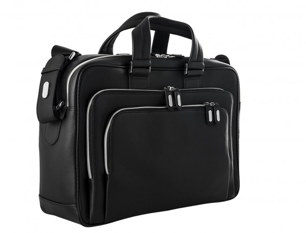leather black briefcase for men in black side