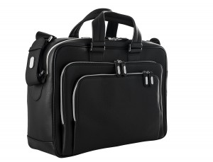 leather black briefcase for men in black side
