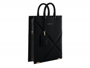 black leather laptop bag for women side