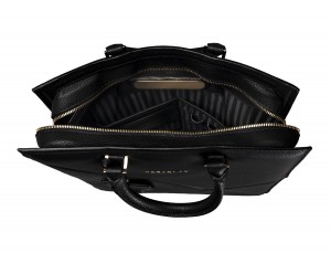 bolso de piel para portátil de mujer negro placa