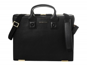 leather briefbag black front detail