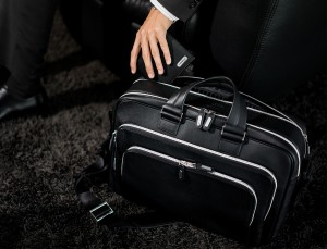 leather black briefcase for men in black lifestyle
