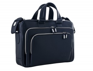 maletín ejecutivo de cuero en color todo negro azul lateral