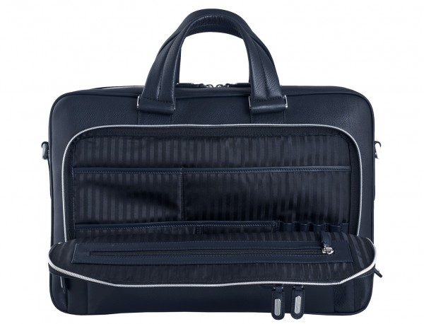 maletín ejecutivo de cuero en color todo negro azul interior