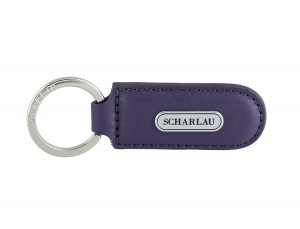 Leather elongate keyring in Lila front