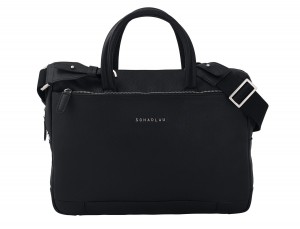 small leather briefcase in black front