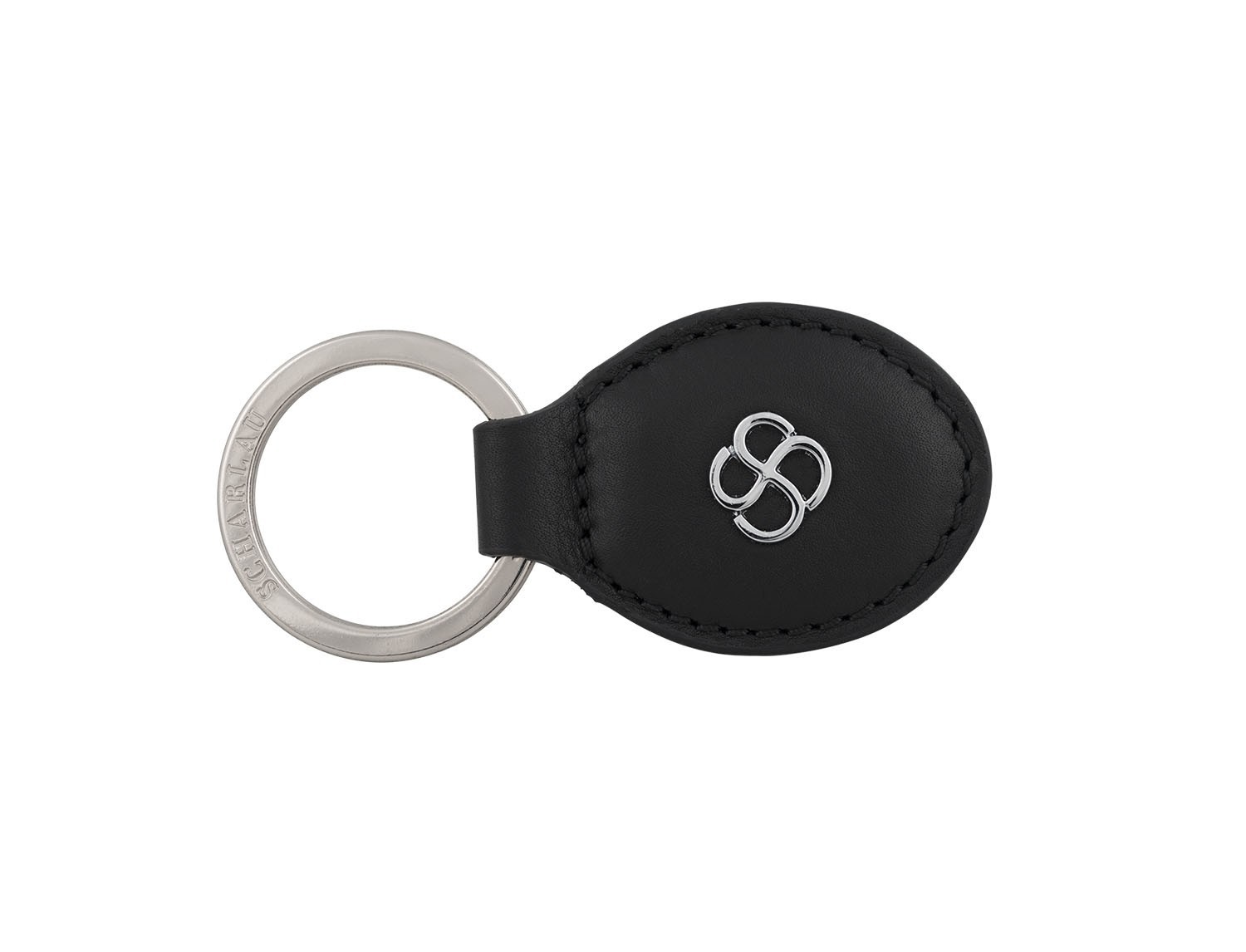 leather oval key ring in black front