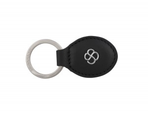 leather oval key ring in black front