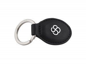 leather oval key ring in black side