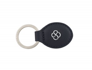 leather oval key ring in blue front