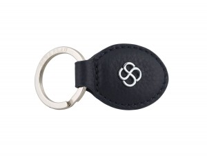 leather oval key ring in blue front