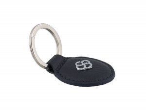 leather oval key ring in blue side