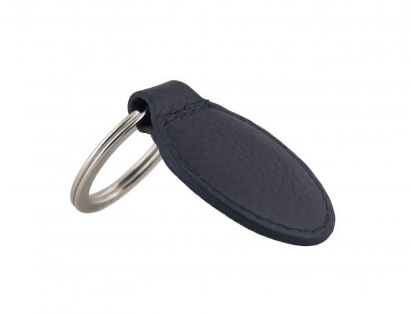 leather oval key ring in blue back