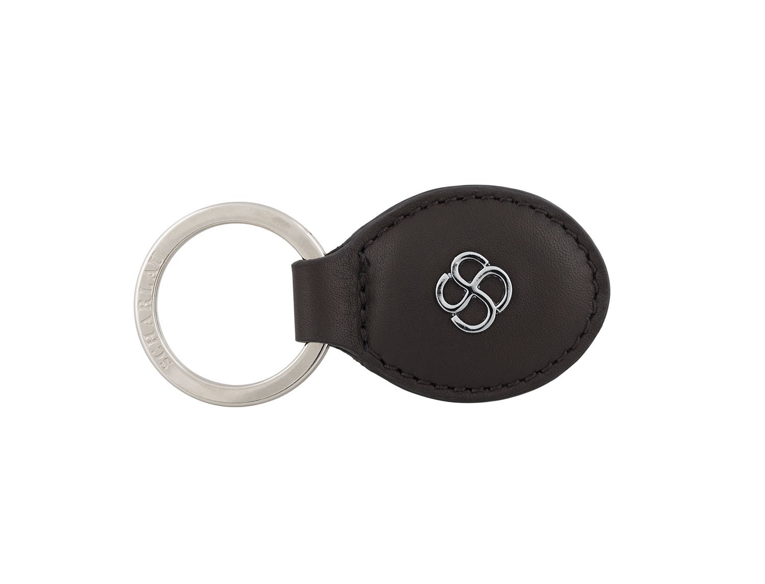 leather oval key ring in brown front