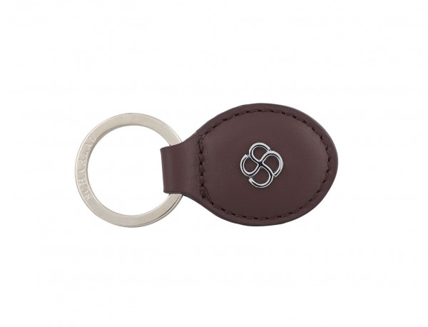 leather oval key ring in burgundy front