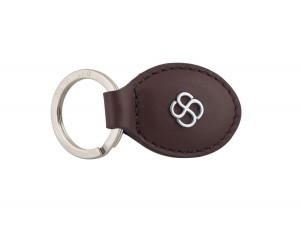 leather oval key ring in burgundy side