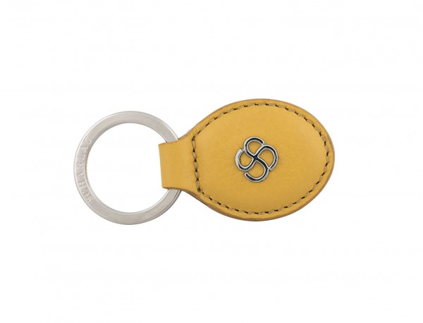 leather oval key ring in yellow front