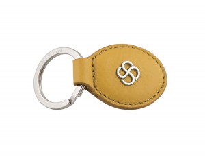 leather oval key ring in yellow side