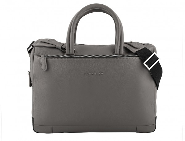 small leather briefcase in gray front