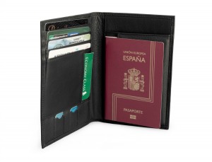 cartera para pasaporte de cuero en negro