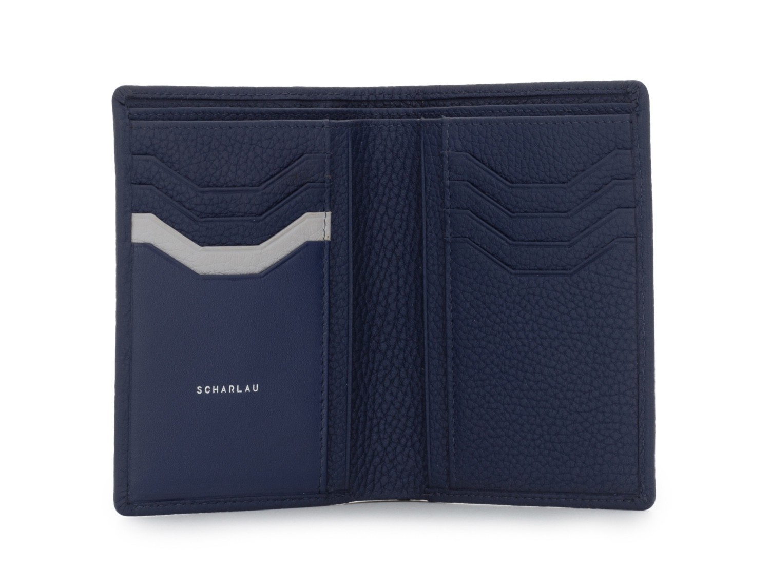 leather wallet for credit cards blue open