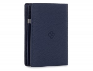 leather wallet with coin pocket blue open