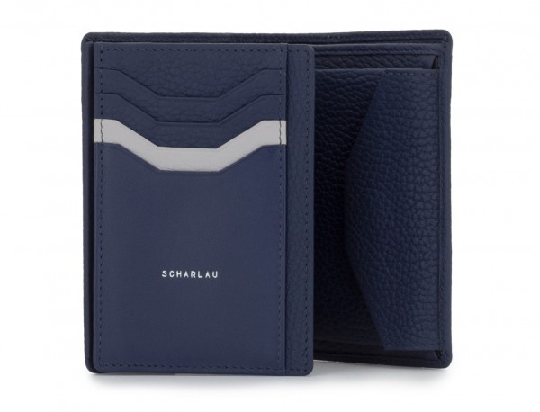 leather wallet with coin pocket blue open