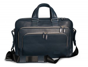 borsa da lavoro in pelle blu per uomo e donna front with shoulder strap