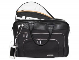 nylon and leather travel bag cabin size front with racket