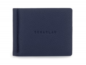 leather wallet with Money clip blue front