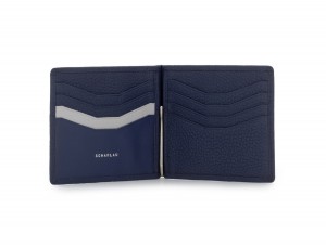 leather wallet with Money clip blue open