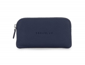 leather wallet for coins and key blue front