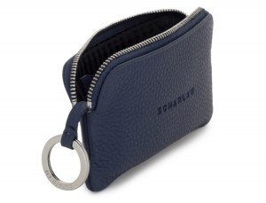 leather wallet for coins and key blue open