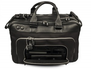 nylon and leather travel bag cabin size open front pocket