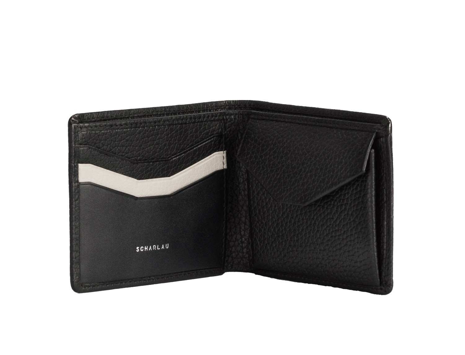 mini leather wallet black open